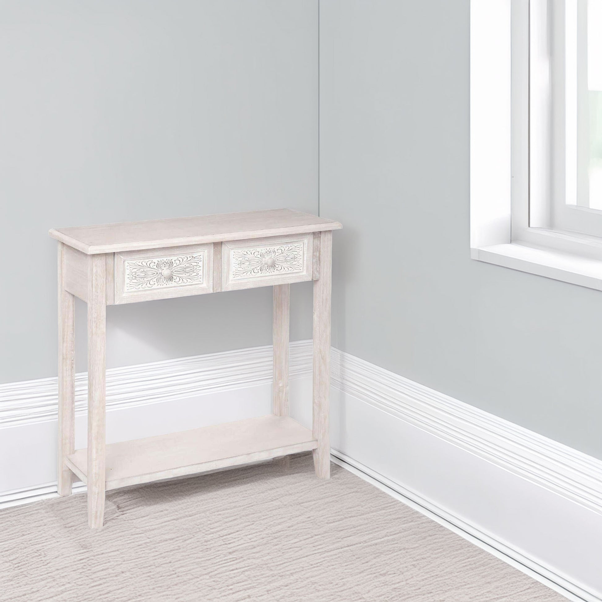 Wellhome Consola 2 Cajones Madera Blanca Naturaleza