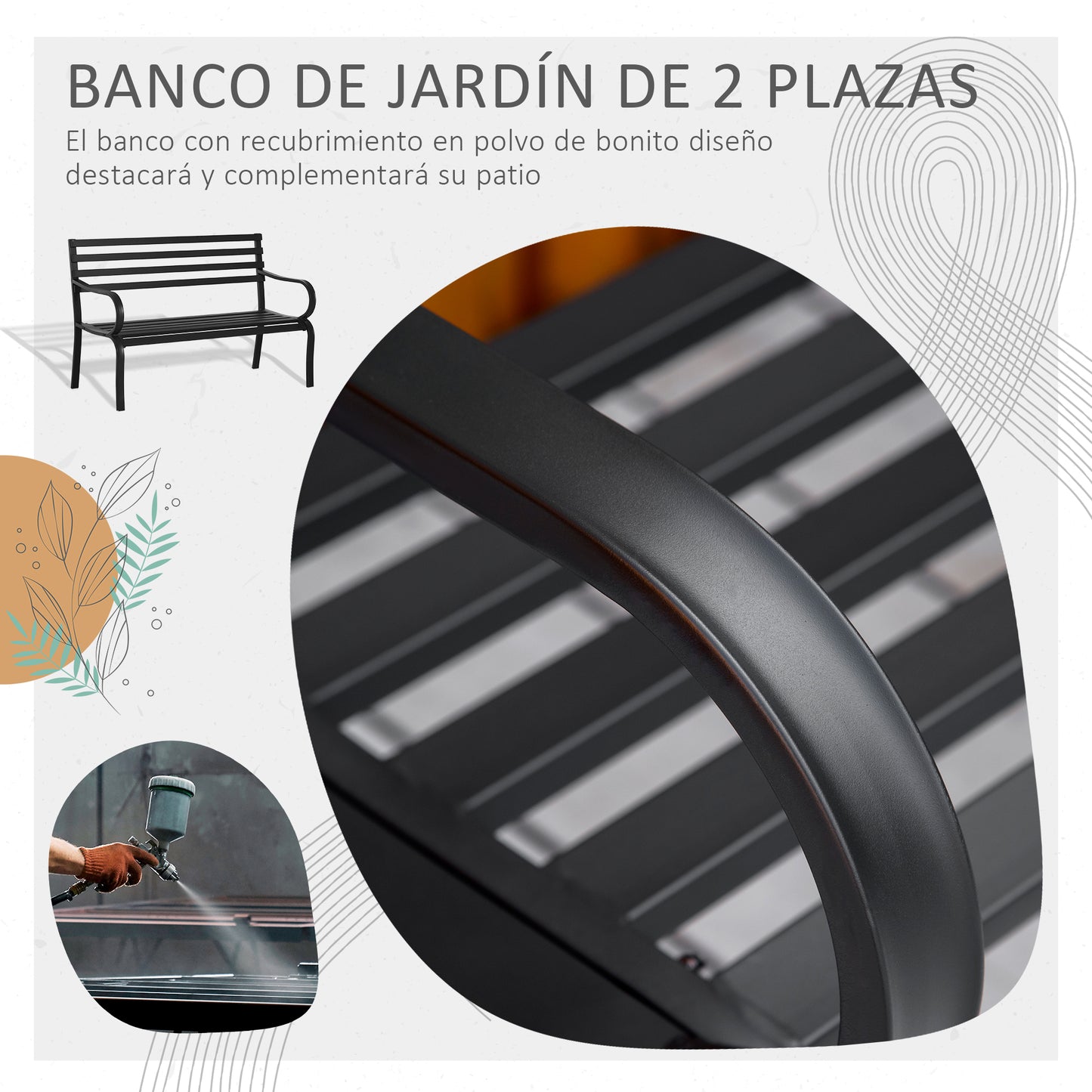Outsunny Banco De Jardín De Metal De 2 Plazas 127x58x82 Cm Negro_3