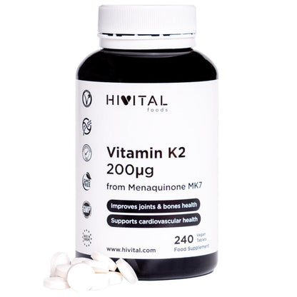 Vitamina K2 MK7 200 mcg 240 comprimidos veganos Hivital