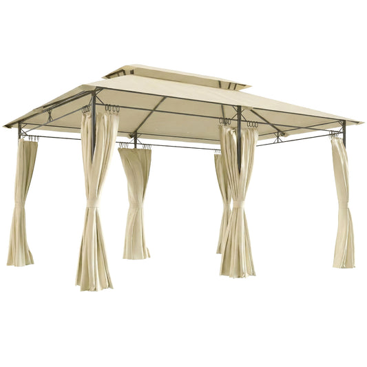 Outsunny Cenador De Jardín 4x3 M Con Doble Techo Paredes Laterales Beige_0