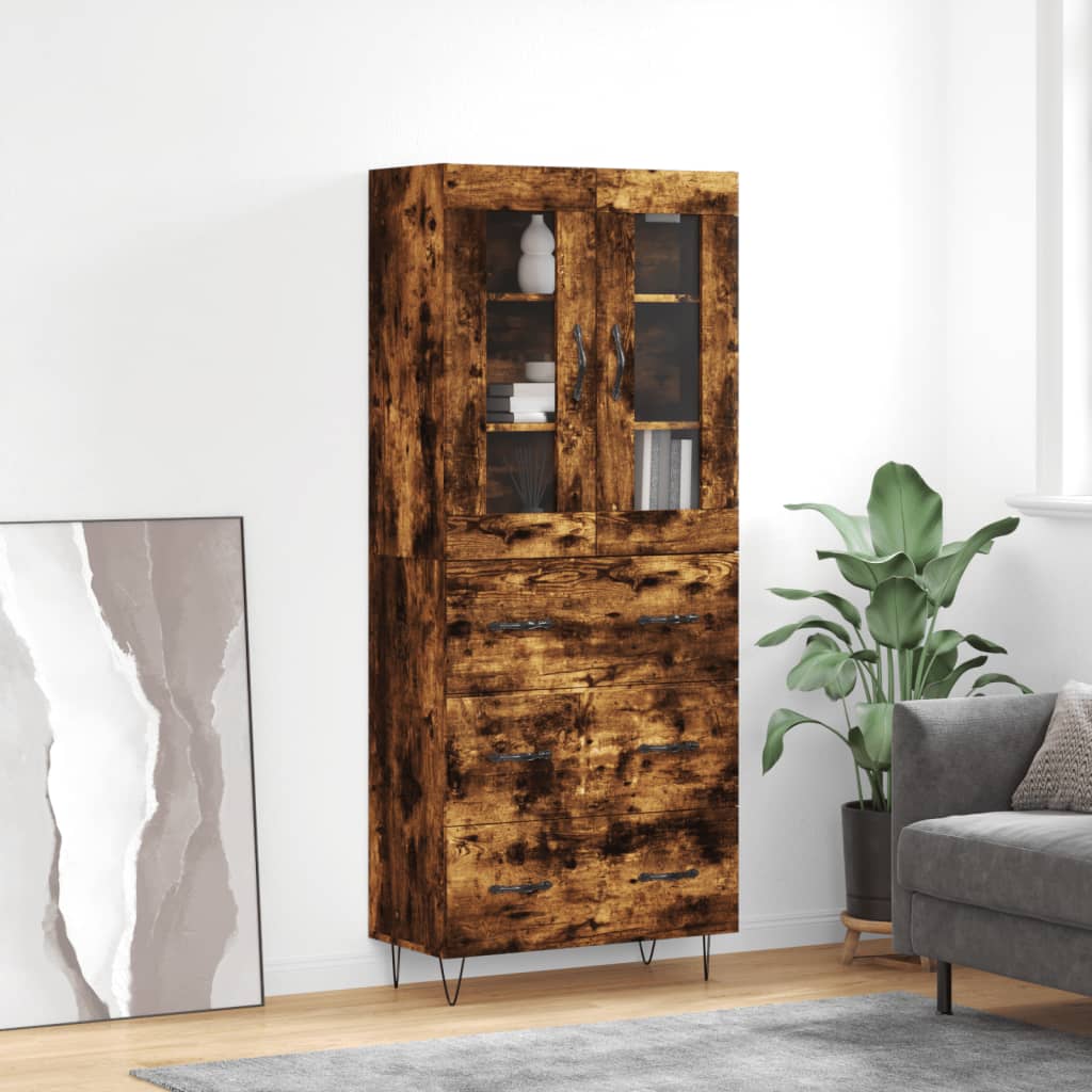 Aparador Alto Madera Contrachapada Roble Ahumado 69,5x34x180 Cm_0