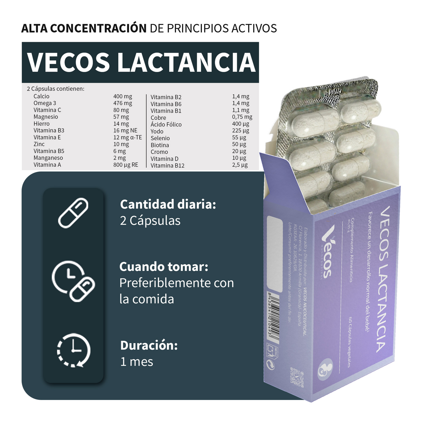 Vecos Lactancia VECOS (60 cápsulas) | DHA 200 mg para el desarrollo del bebé | Multivitamínico + minerales + Omega-3_2