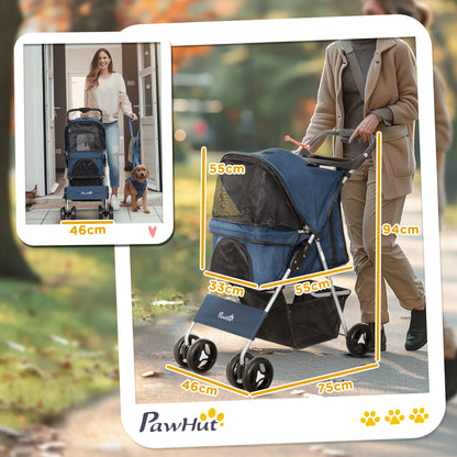 Pawhut Cochecito Mascotas Plegable Toldo Ajustable Tela Oxford 77x45x99,5cm Azul_2