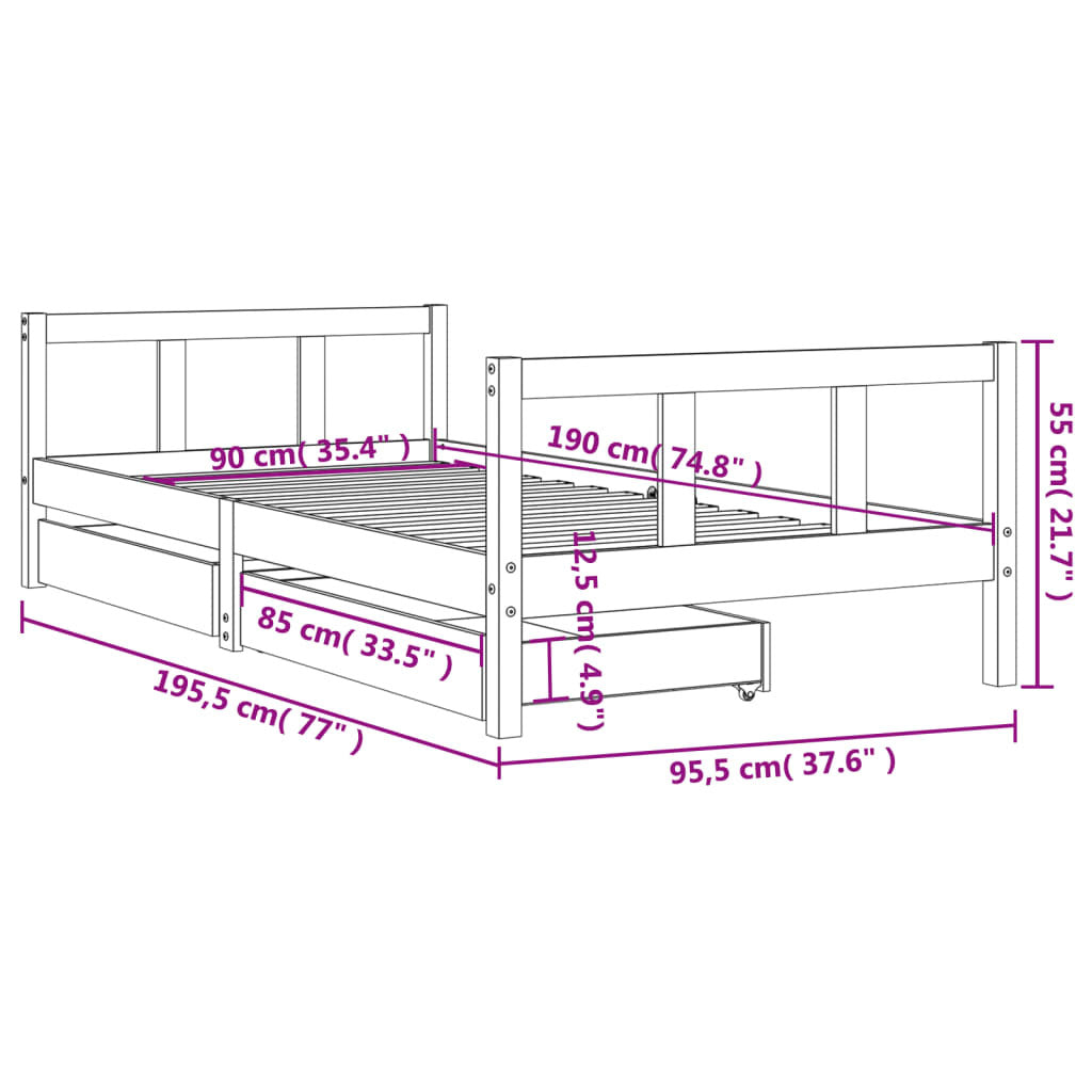 Vidaxl Estructura De Cama Infantil Con Cajones Madera Pino 90x190 Cm_2