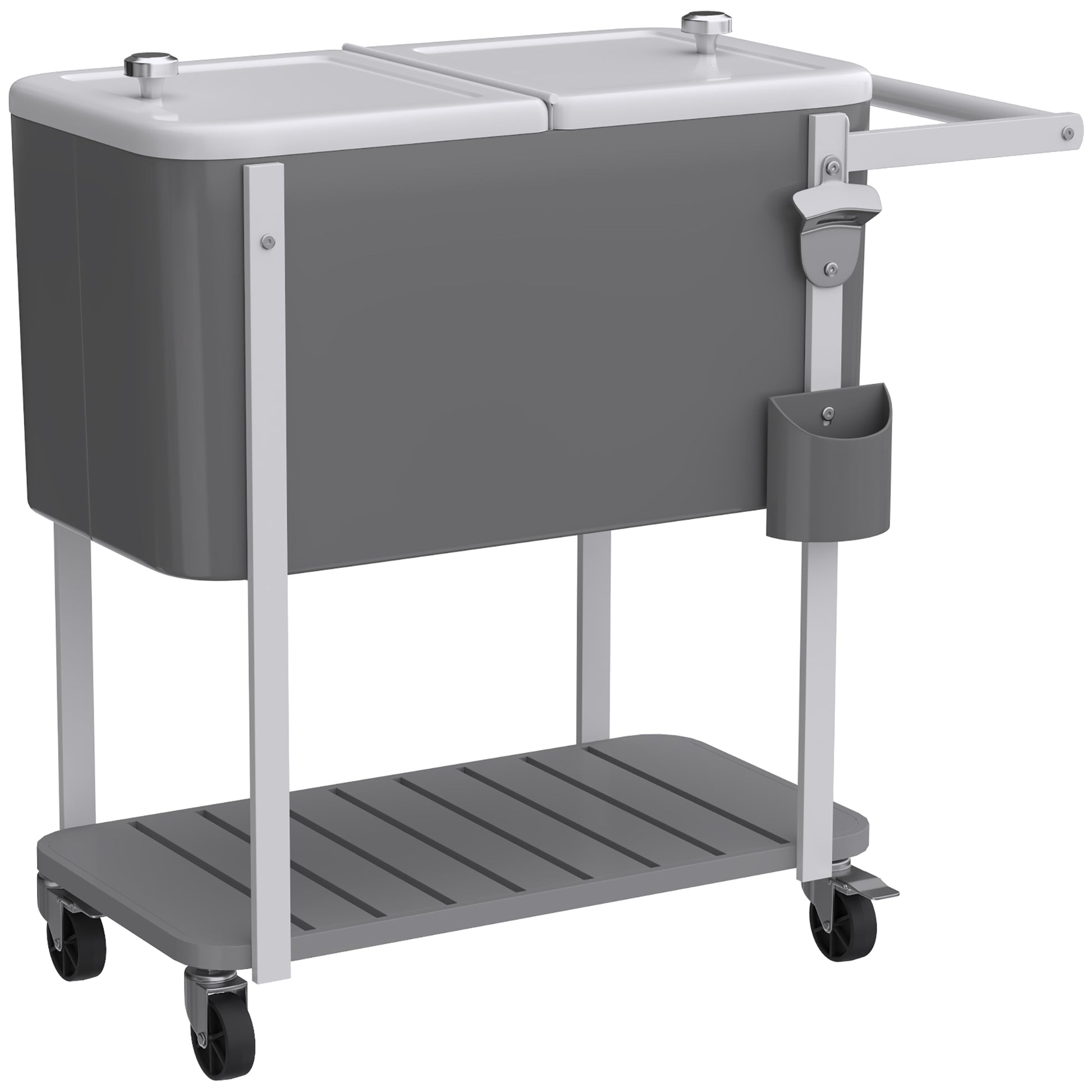 Outsunny Carrito Nevera De 56l Con Ruedas Estante Abrebotellas Gris_4