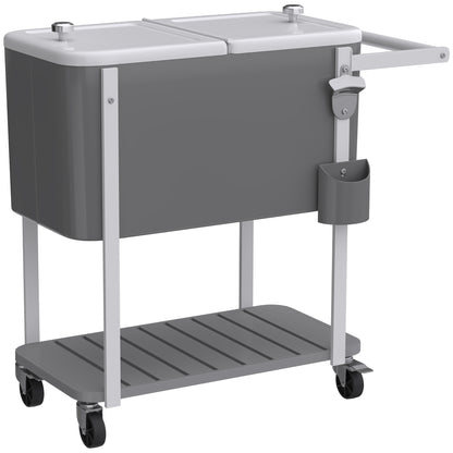 Outsunny Carrito Nevera De 56l Con Ruedas Estante Abrebotellas Gris_4
