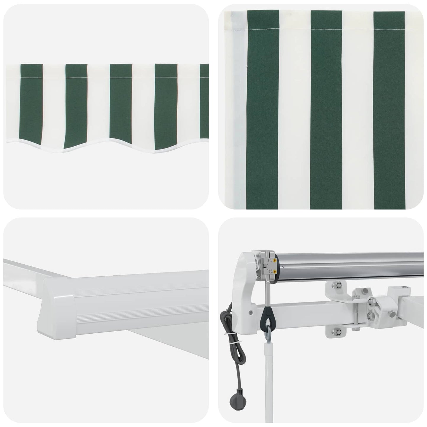 Toldo Retráctil Verde Y Blanco 400 X 300 Cm Tela Y Aluminio_3