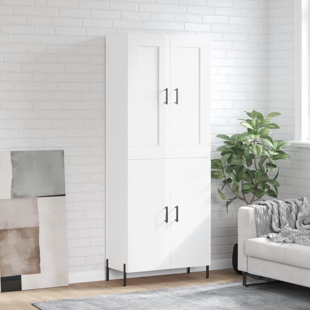Aparador Alto Madera Contrachapada Blanco Brillo 69,5x34x180 Cm_0