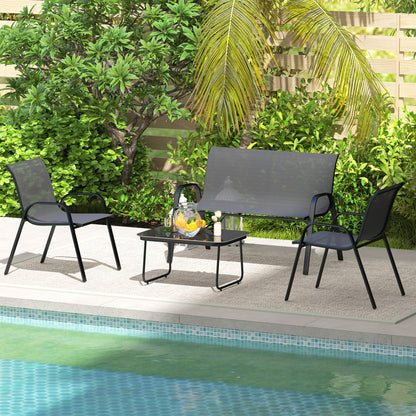 Muebles De Jardín Outsunny Acero, Textilene Negro 113x66x79 Cm_1