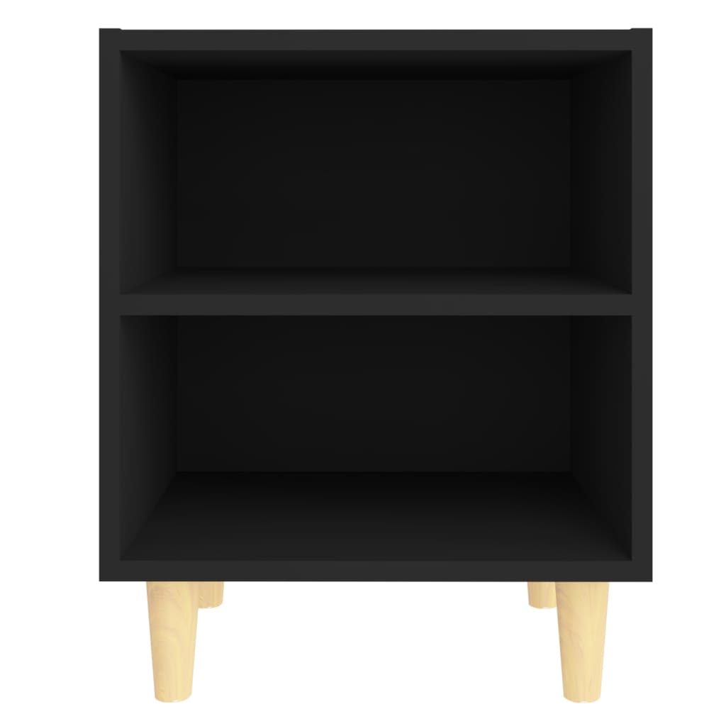 Mesitas De Noche 2 Uds Patas Madera Maciza Negras 40x30x50 Cm_3