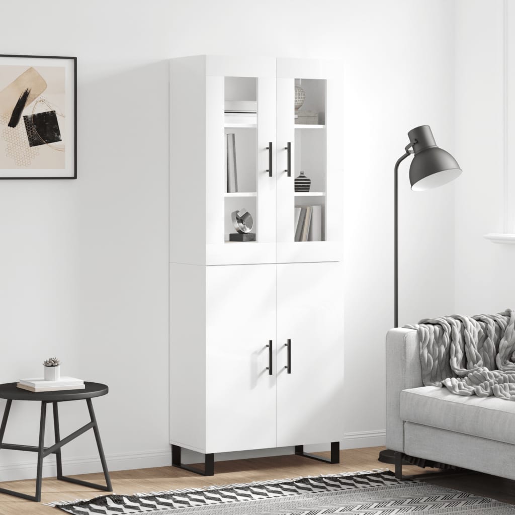 Aparador Alto Madera Contrachapada Blanco Brillo 69,5x34x180 Cm_0