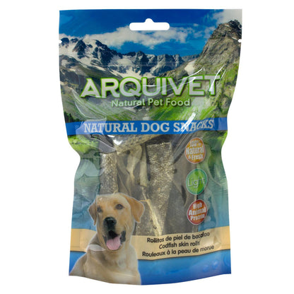 Snack natural para perros Rollitos de piel de bacalao Arquivet 70 g