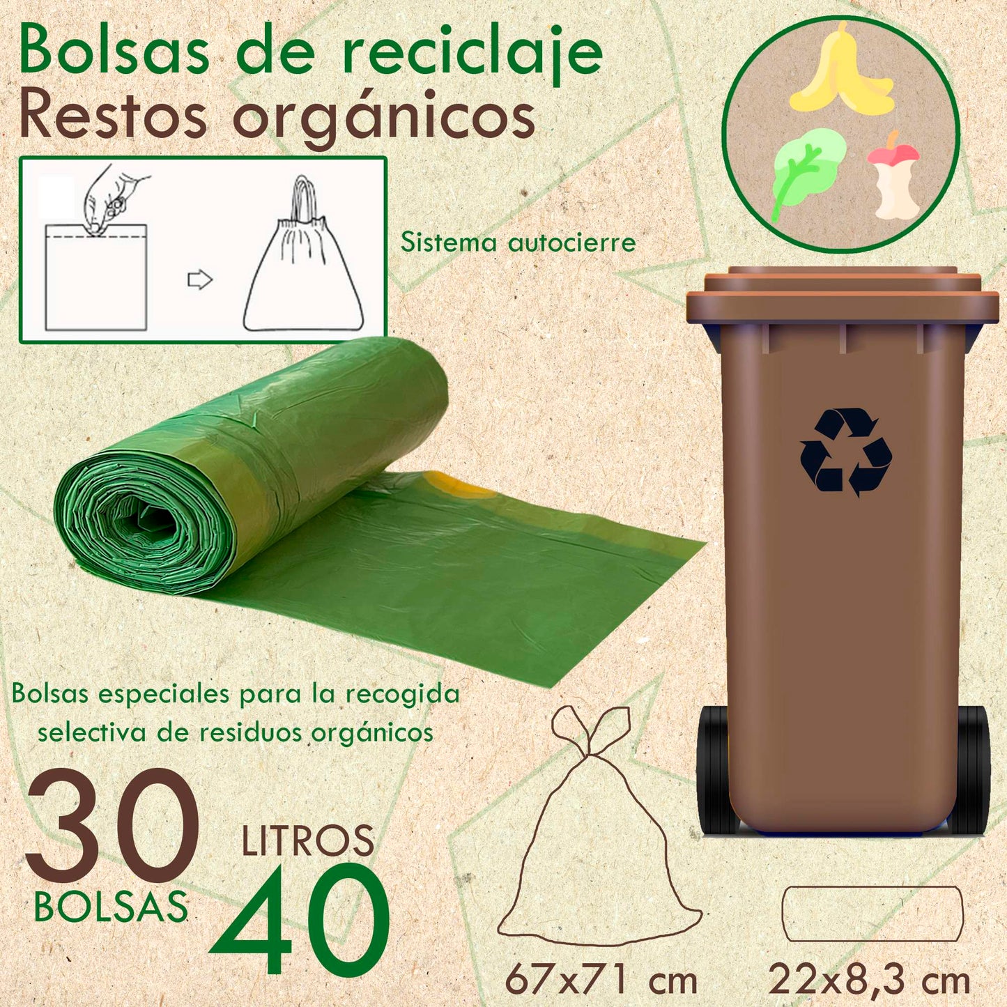 120 Bolsas De Basura Con Autocierre 40l Capacidad Cada Una