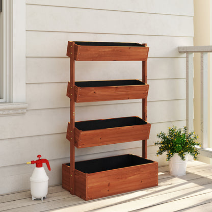 Outsunny Jardinera De Madera De 4 Niveles Con Orificios De Drenaje Marrón_3