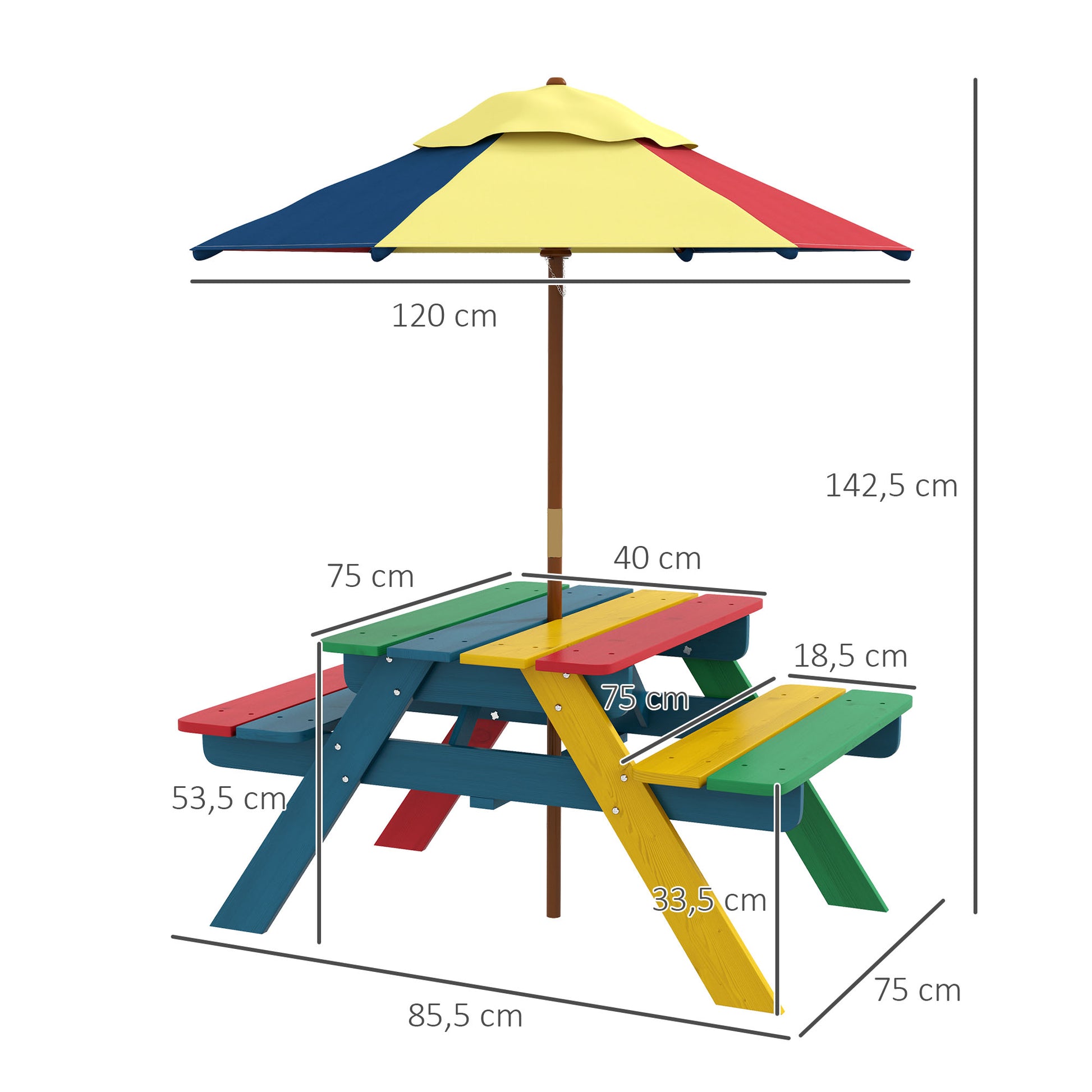 Outsunny Mesa De Picnic Para Niños Con Sombrilla 85,5x75x142,5 Cm Multicolor_2