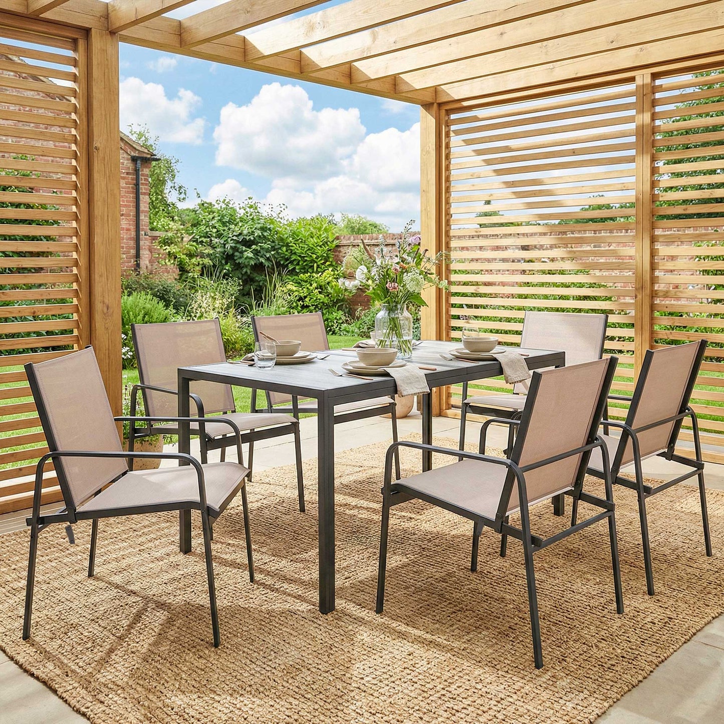 Outsunny Conjunto De Mesa Y Sillas Jardín De 7 Piezas Con Sillas Transpirables_4