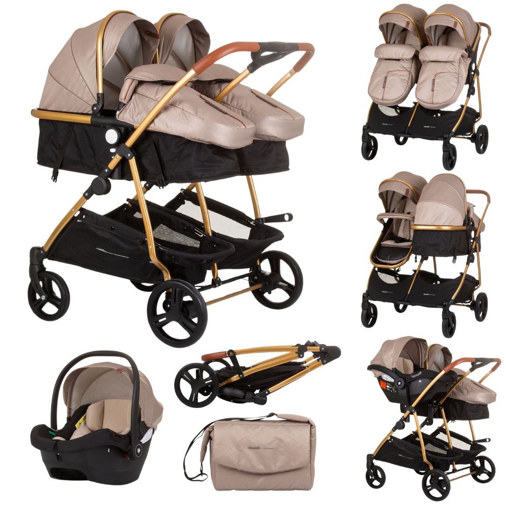 Carrito De Bebé Gemelar Dúo Smart Con 1 Grupo 0+ Golden Beige_0