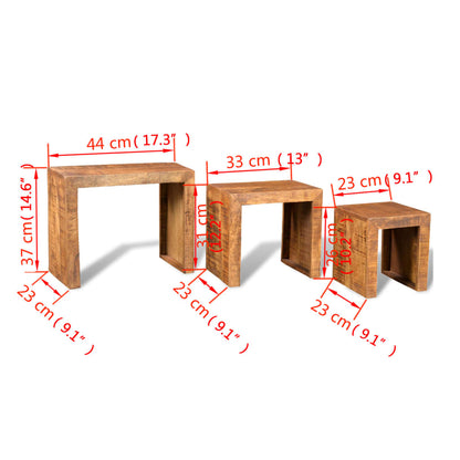 Set De 3 Mesitas Apilables De Madera Maciza De Mango_4