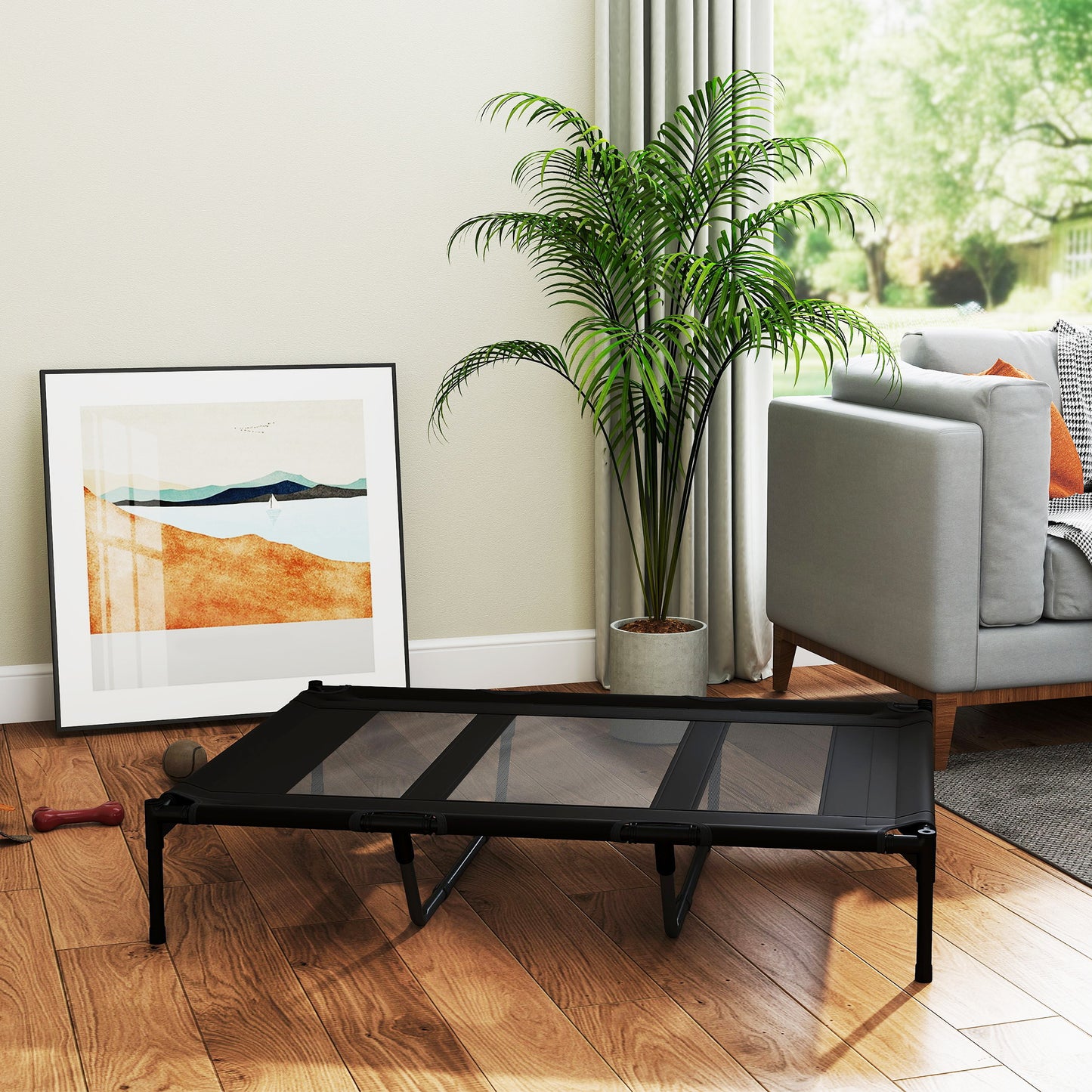 Pawhut Cama Elevada Para Perros Grandes Con Bolsa De Tela Oxford Negro_1