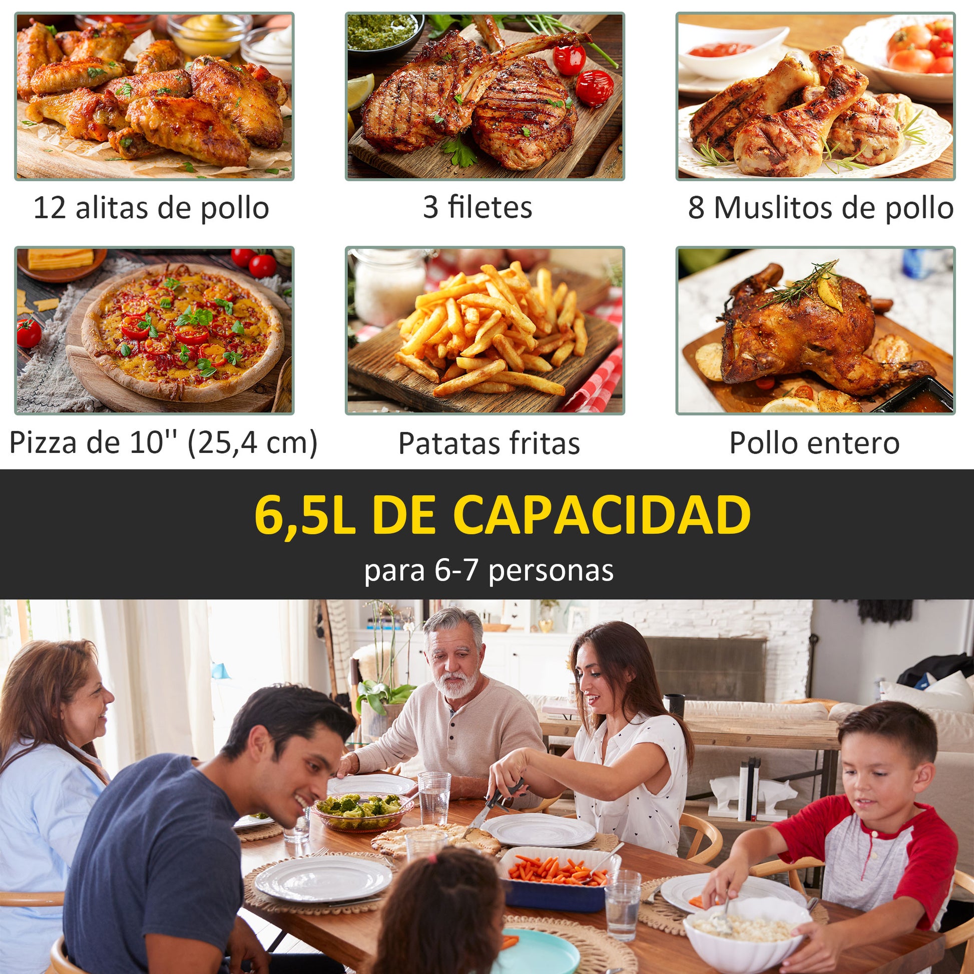Homcom Freidora De Aire 6,5l 1700w 8 Programas Pantalla Led Táctil Temporizador_5