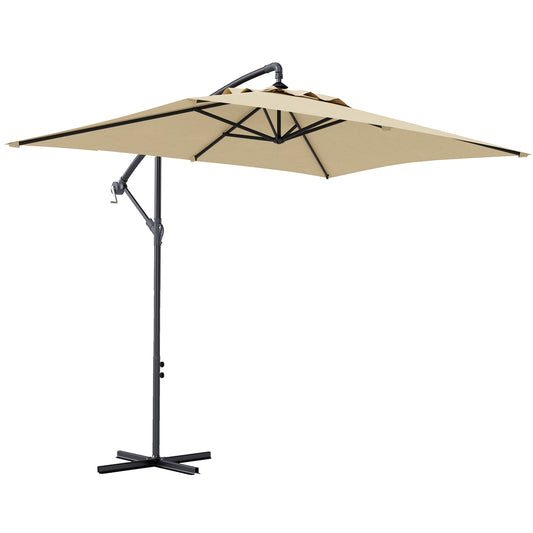 Outsunny Parasol Excéntrico 294x193 Cm Con Base Cruzada Impermeable Beige_0