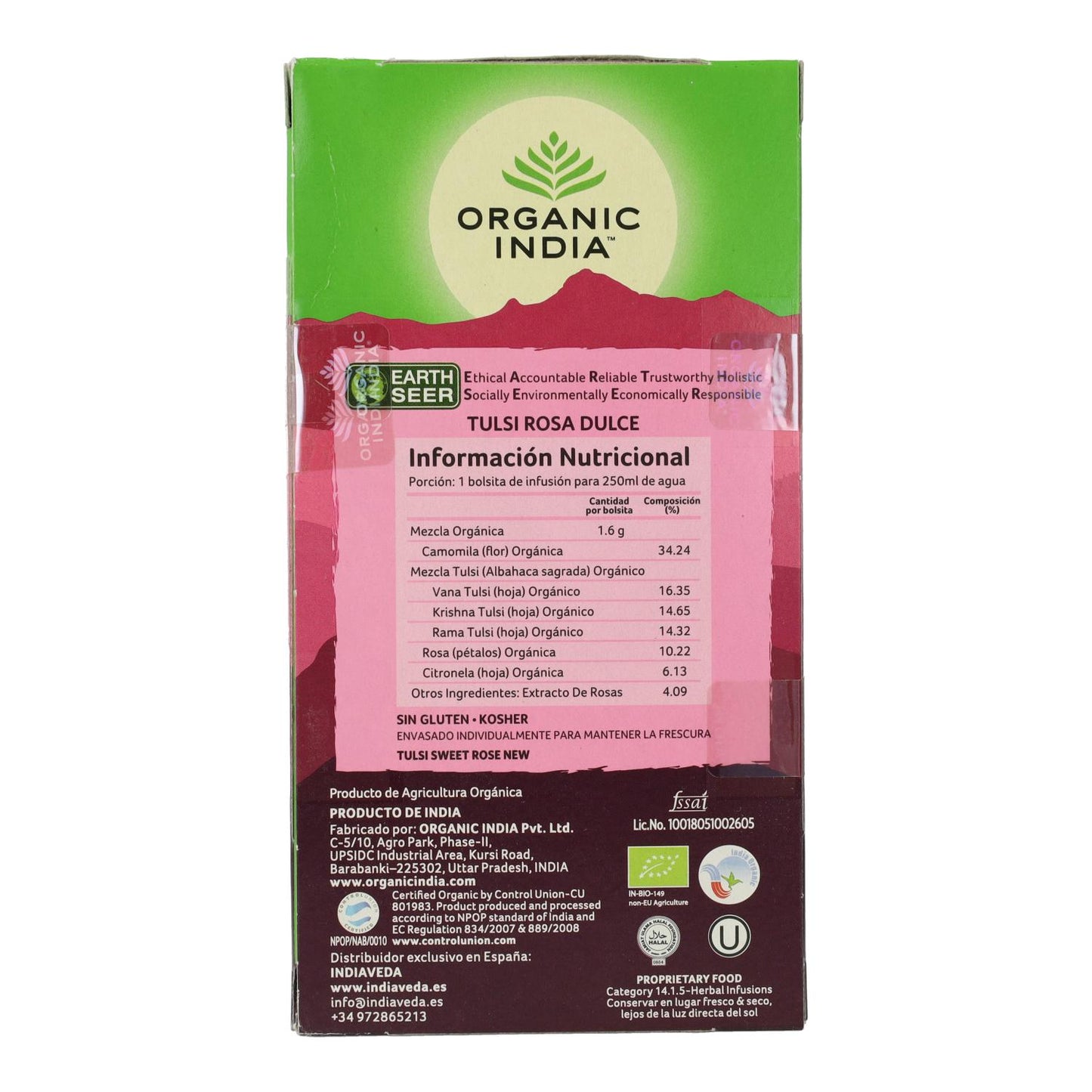 Tulsi Sweet Rose Organic India 25 bolsitas