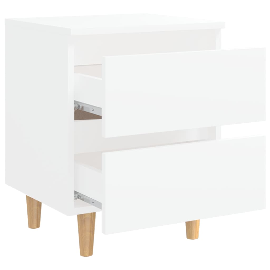 Mesitas De Noche 2 Uds Patas Madera Maciza Blanco 40x35x50 Cm_4