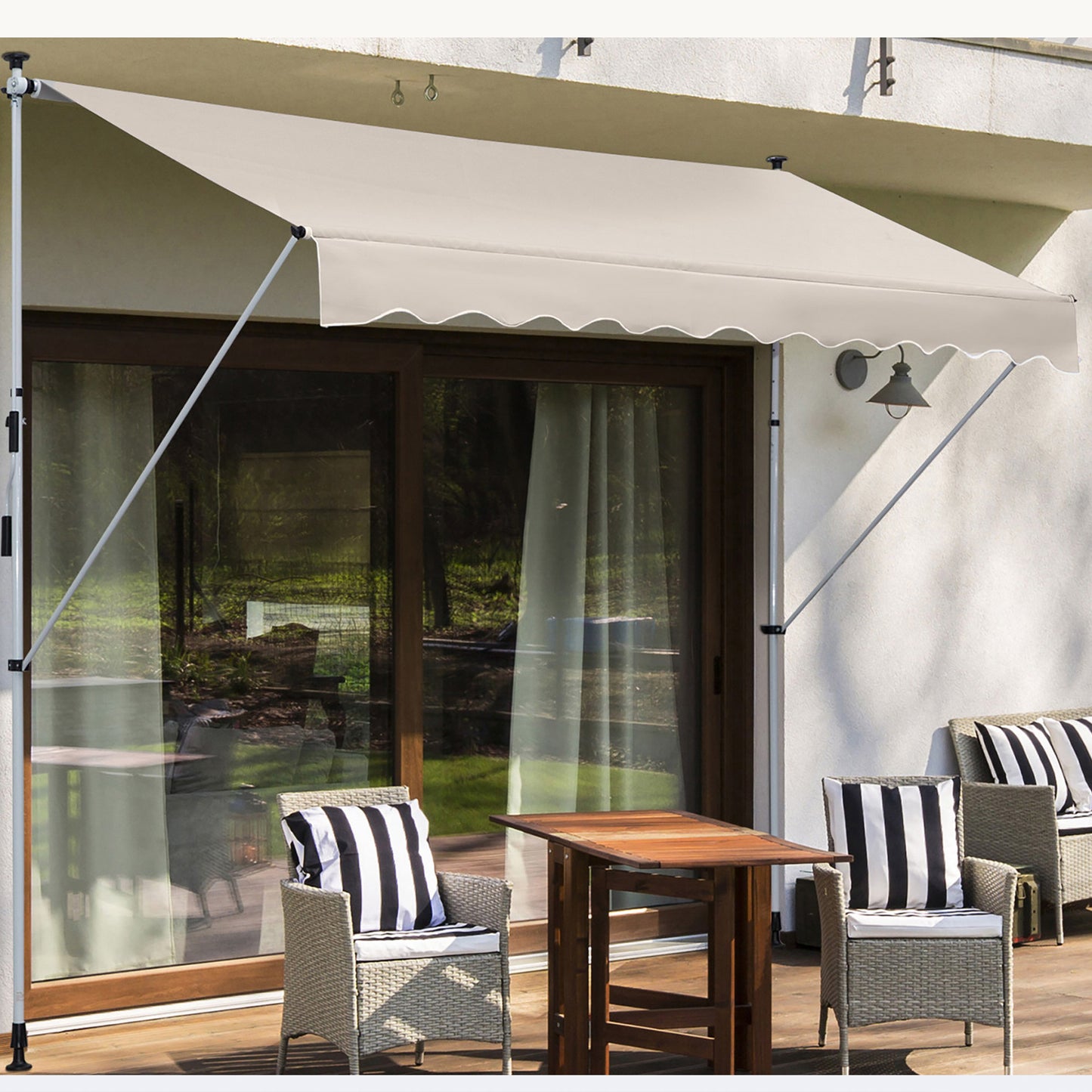 Outsunny Toldo Manual Retráctil Exterior 400x120x170-280 Cm Con Manivela Beige_3