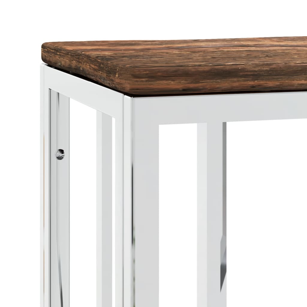 Mesa Consola Acero Inoxidable Madera Maciza Reciclada Plateada_3