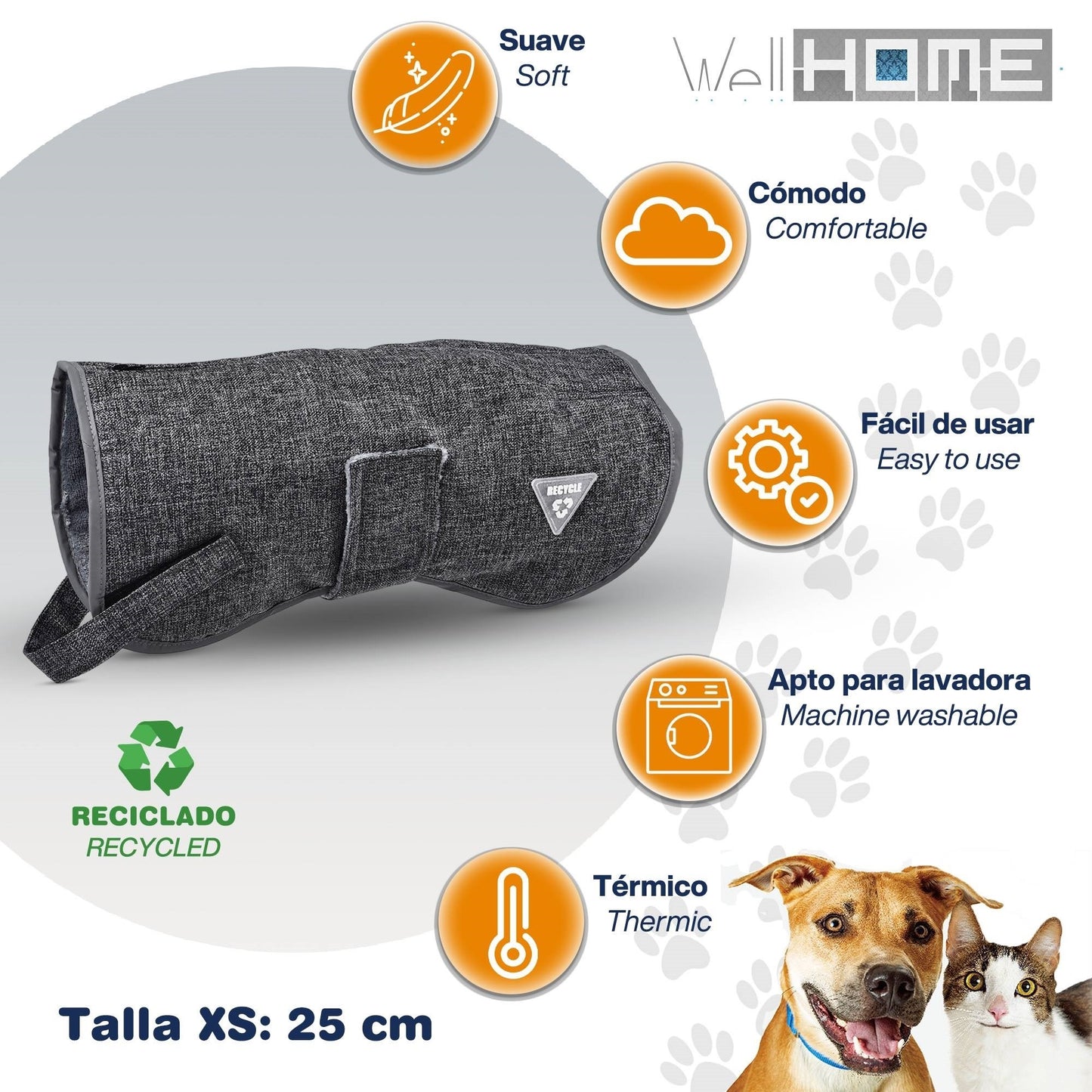 Cama Para Mascota 50x40x18cm Marrón + Abrigo Negro Para Mascotas 25cm_5