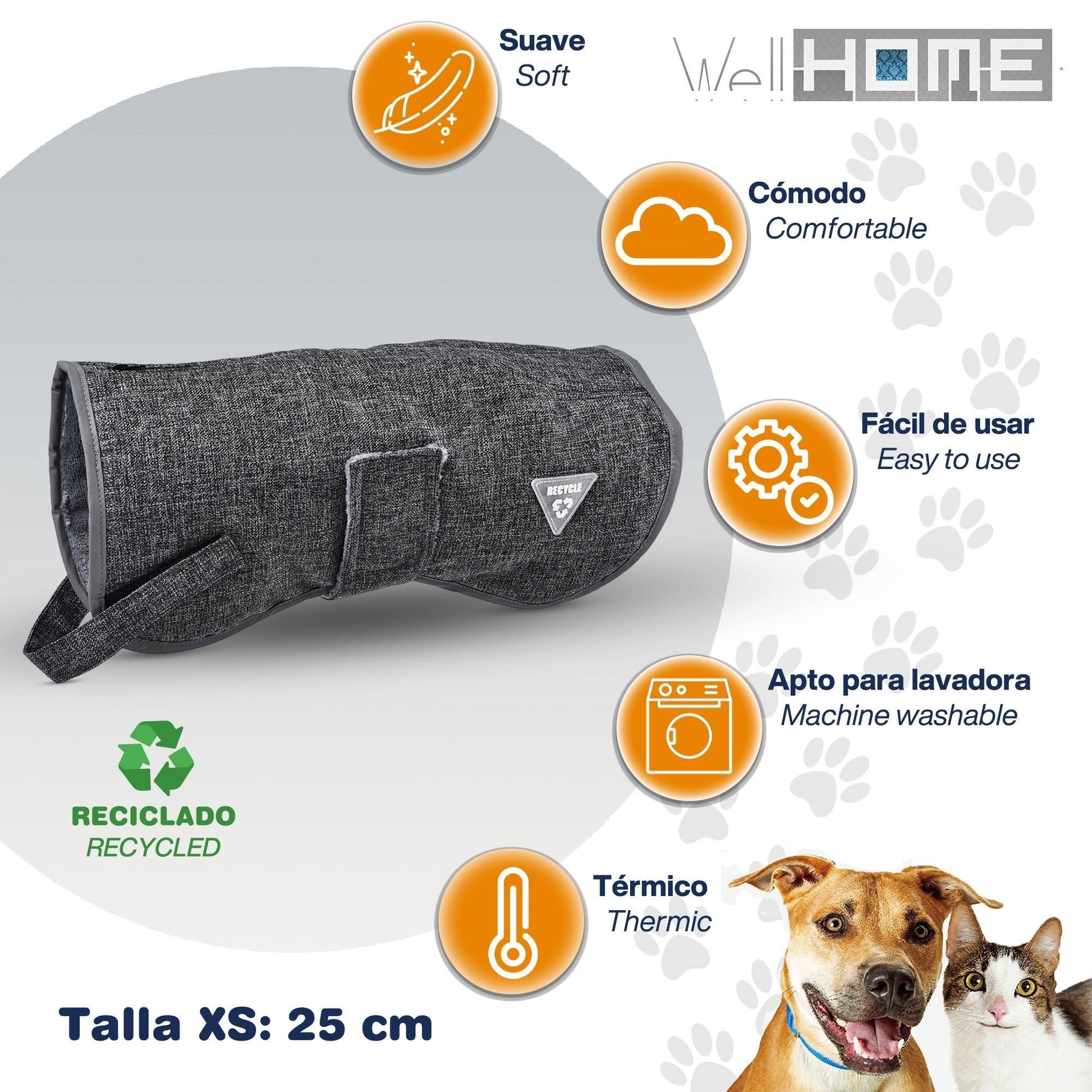 Cama Para Mascota 50x40x18cm Marrón + Abrigo Negro Para Mascotas 25cm_5