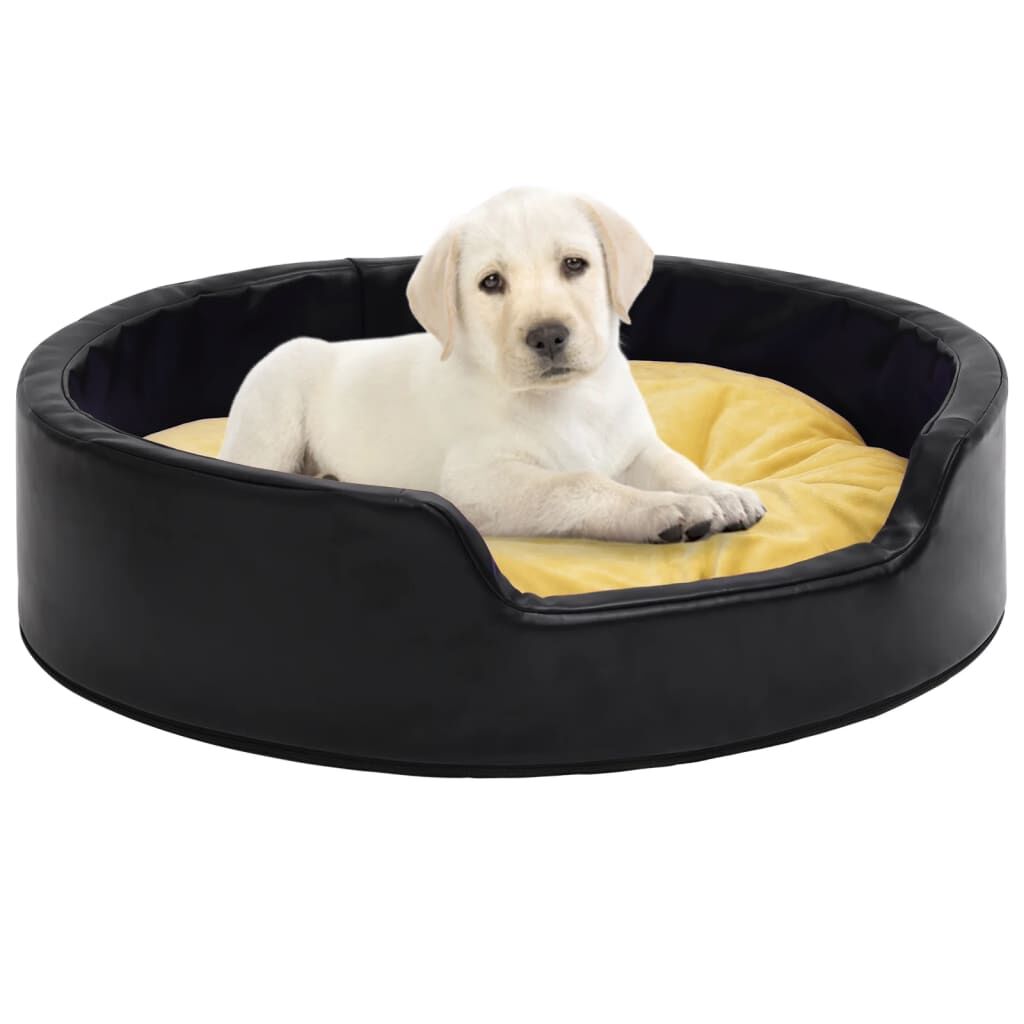 Vidaxl Cama De Perro Felpa Y Cuero Sintético Negro Amarillo 99x89x21cm_1
