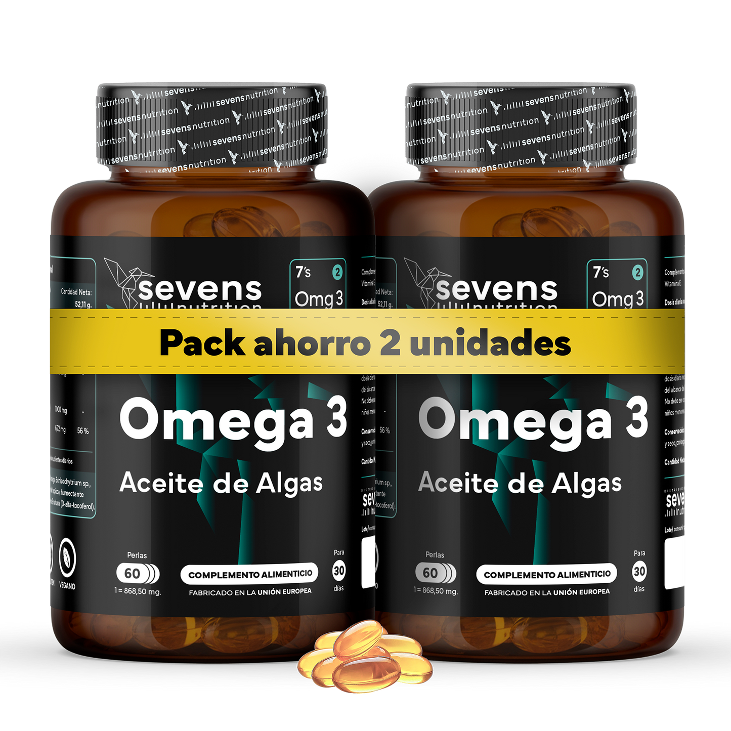 Pack 2x Omega 3 Vegano Sevens Nutrition. Dha Puro Para Cerebro, Visión Y Salud._0