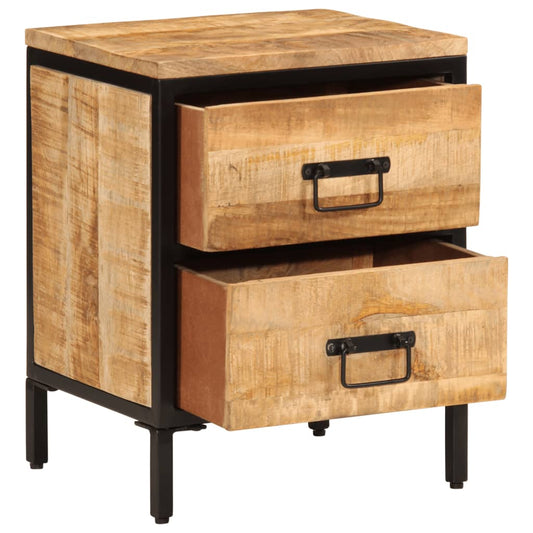 Mesita De Noche 2 Cajones Madera Maciza Mango Rugosa 40x35x53cm_0