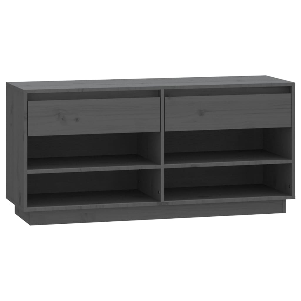 Mueble Zapatero De Madera Maciza De Pino Gris 110x34x52 Cm / Vetonek_4