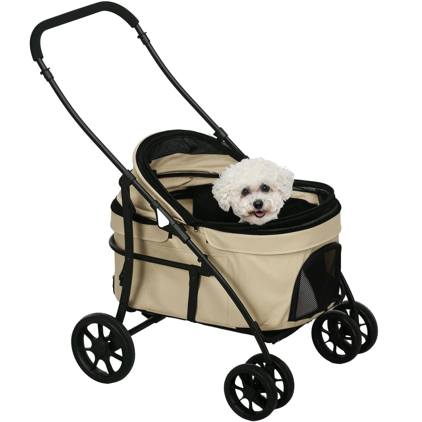 Pawhut Carrito Para Perros 2 En 1 Plegable Con Correas De Seguridad Caqui_0