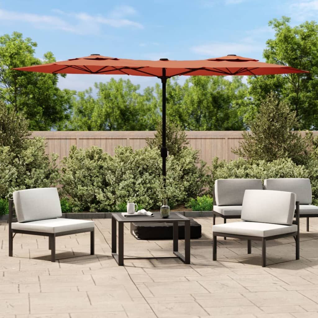 Vidaxl Sombrilla Doble De Jardín Con Luces Led Terracota 316x145 Cm_1