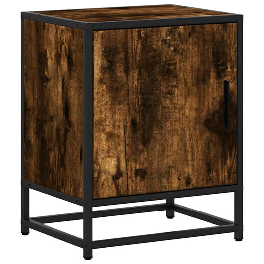 Mesita Noche Madera Ingeniería Roble Ahumado 40x31x50cm Metal_0