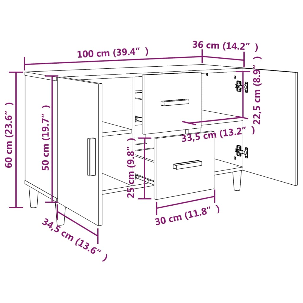 Aparador De Madera De Ingeniería Gris Hormigón 100x36x60 Cm / Vetonek_2