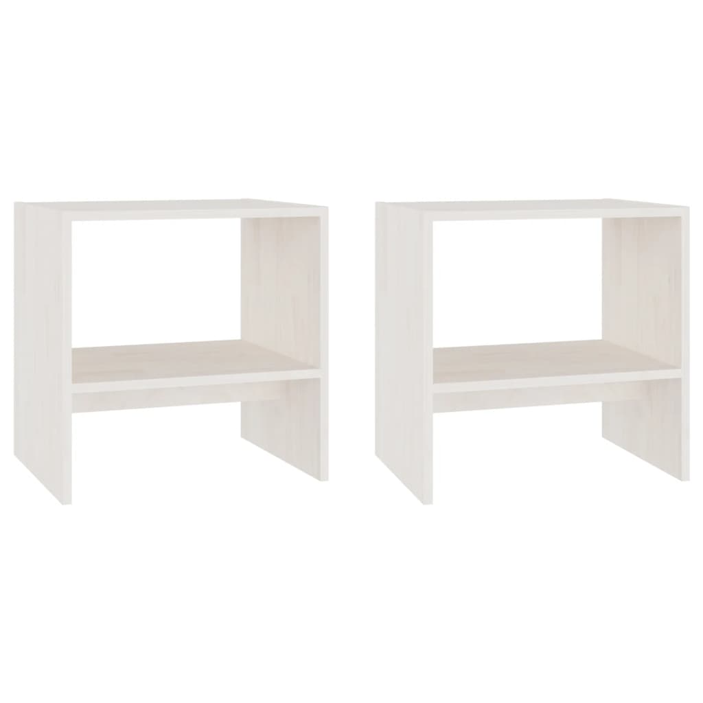 Mesitas De Noche 2 Uds Madera Maciza Pino Blanco 40x30,5x40 Cm_0