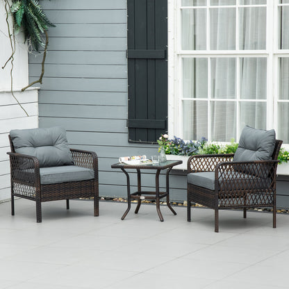 Outsunny Conjunto De Muebles De Ratán Jardín 2 Sillones Y Mesa De Vidrio Marrón_1