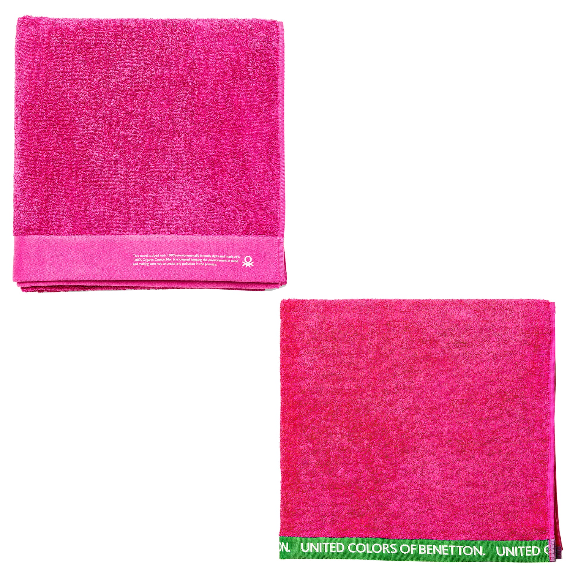 Juego De 2 Toallas 90x150cm + 90x160cm Algodón Orgánico 450gsm Fucsia Benetton_0