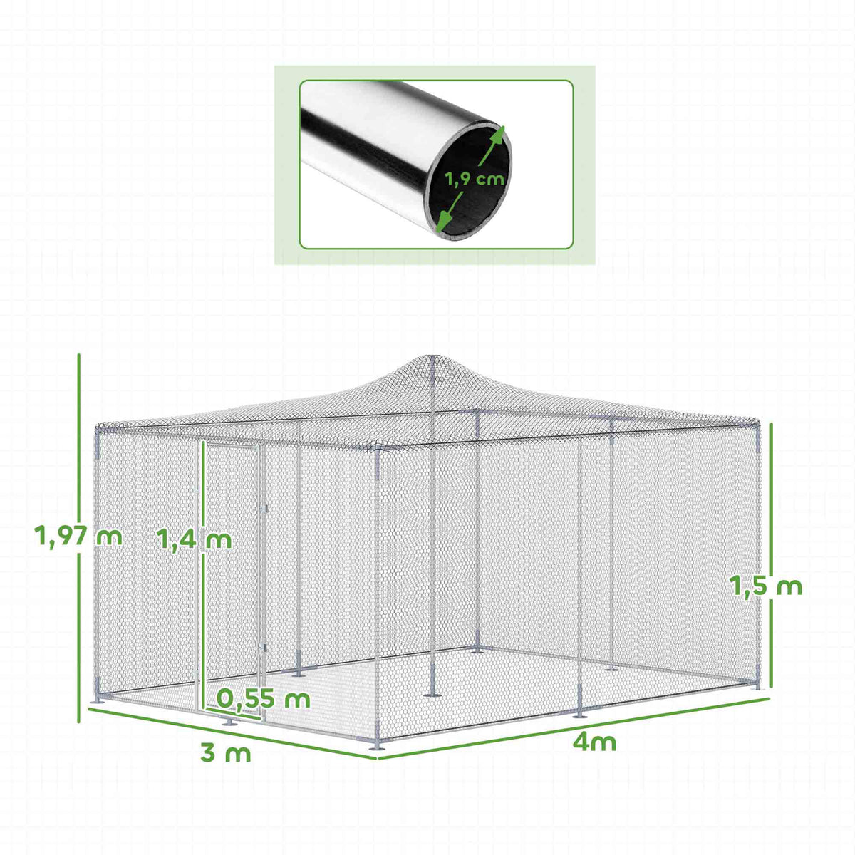 Gallinero Para Exterior Pawhut Acero Galvanizado Plata 400x300x197 Cm_2