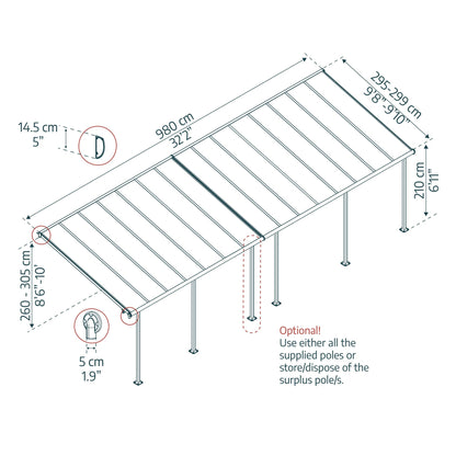 Pérgola adosada Sierra 299x980 cm gris