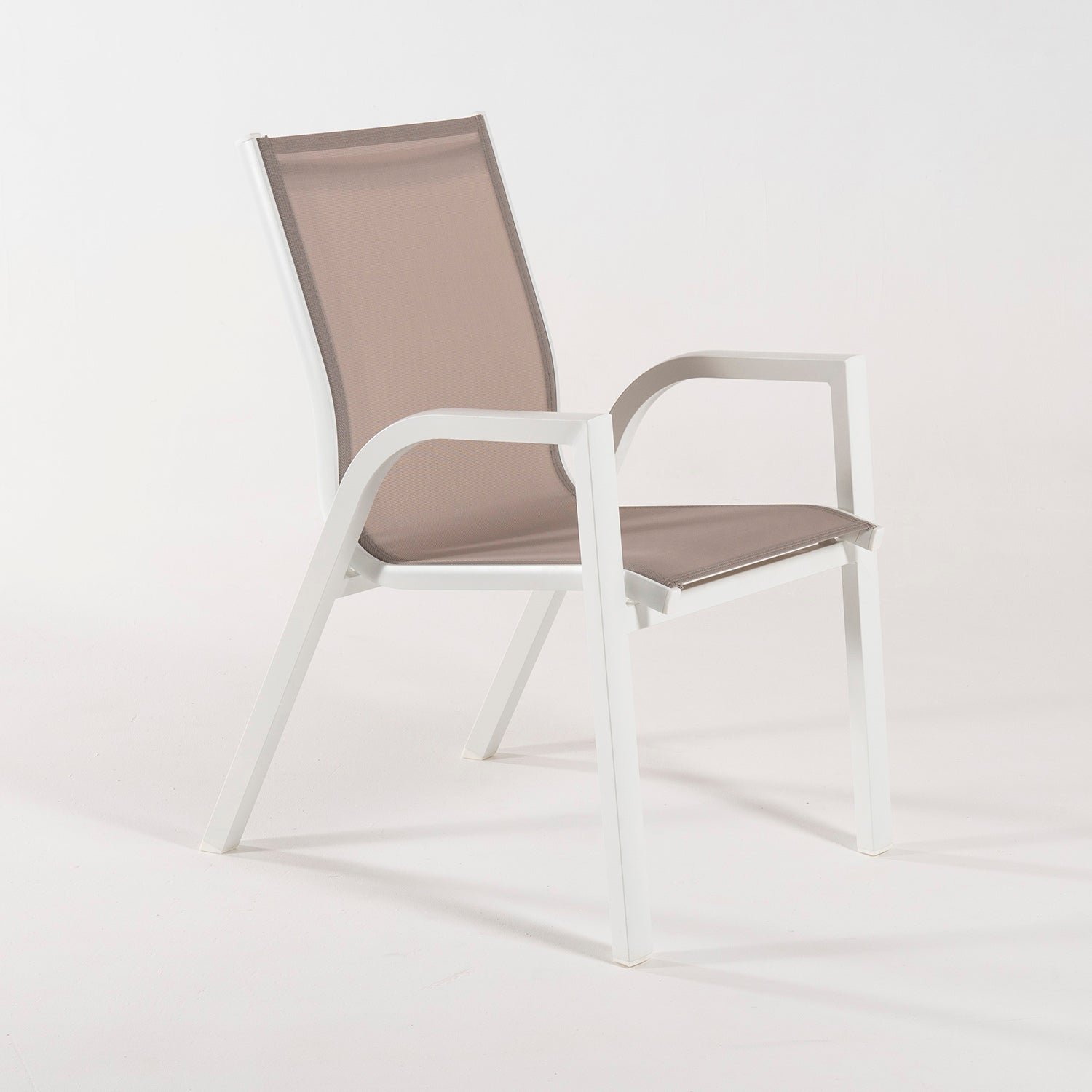Sillón De Exterior Apilable, Tamaño: 56x66x90 Cm, Aluminio Doble Reforzado Color Blanco, Textilene Color Taupé_2