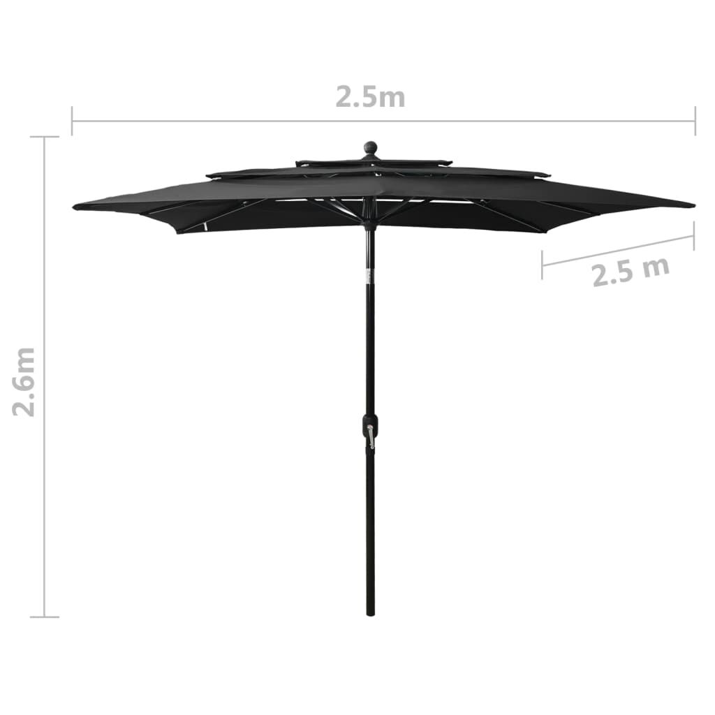 Vidaxl Sombrilla Jardín 3 Niveles Con Palo De Aluminio Negro 2,5x2,5 M_2