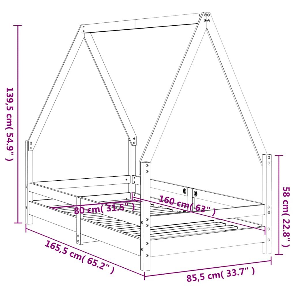Vidaxl Estructura De Cama Para Niños Madera De Pino Blanco 80x160 Cm_2