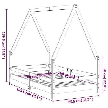 Vidaxl Estructura De Cama Para Niños Madera De Pino Blanco 80x160 Cm_2