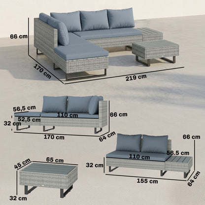 Outsunny Conjunto De Jardín De Ratán De 3 Piezas Respaldo Ajustable Gris_2