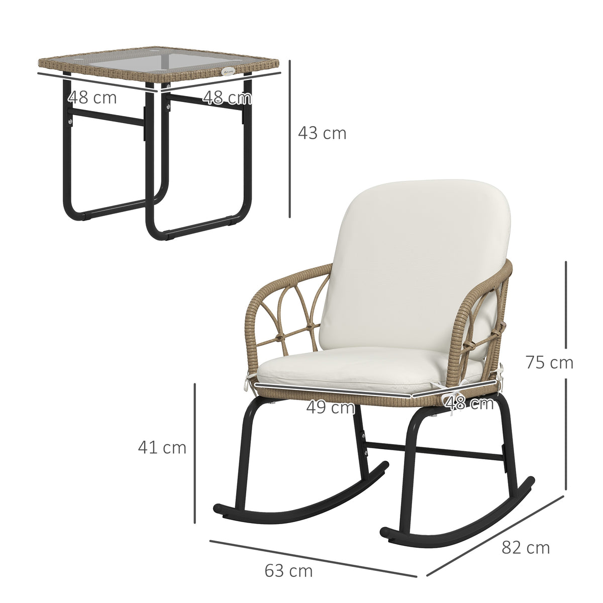 Conjunto De Mecedoras Outsunny Pe, Acero Crema Y Beige 63x82x75 Cm_2